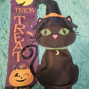 Halloween Black Cat and Trick or Treat Garden Flag